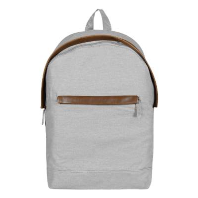 Blank gray cotton canvas backpack.