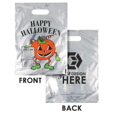 Plastic silver reflective pumpkin trick or treat recyclable bag customized.