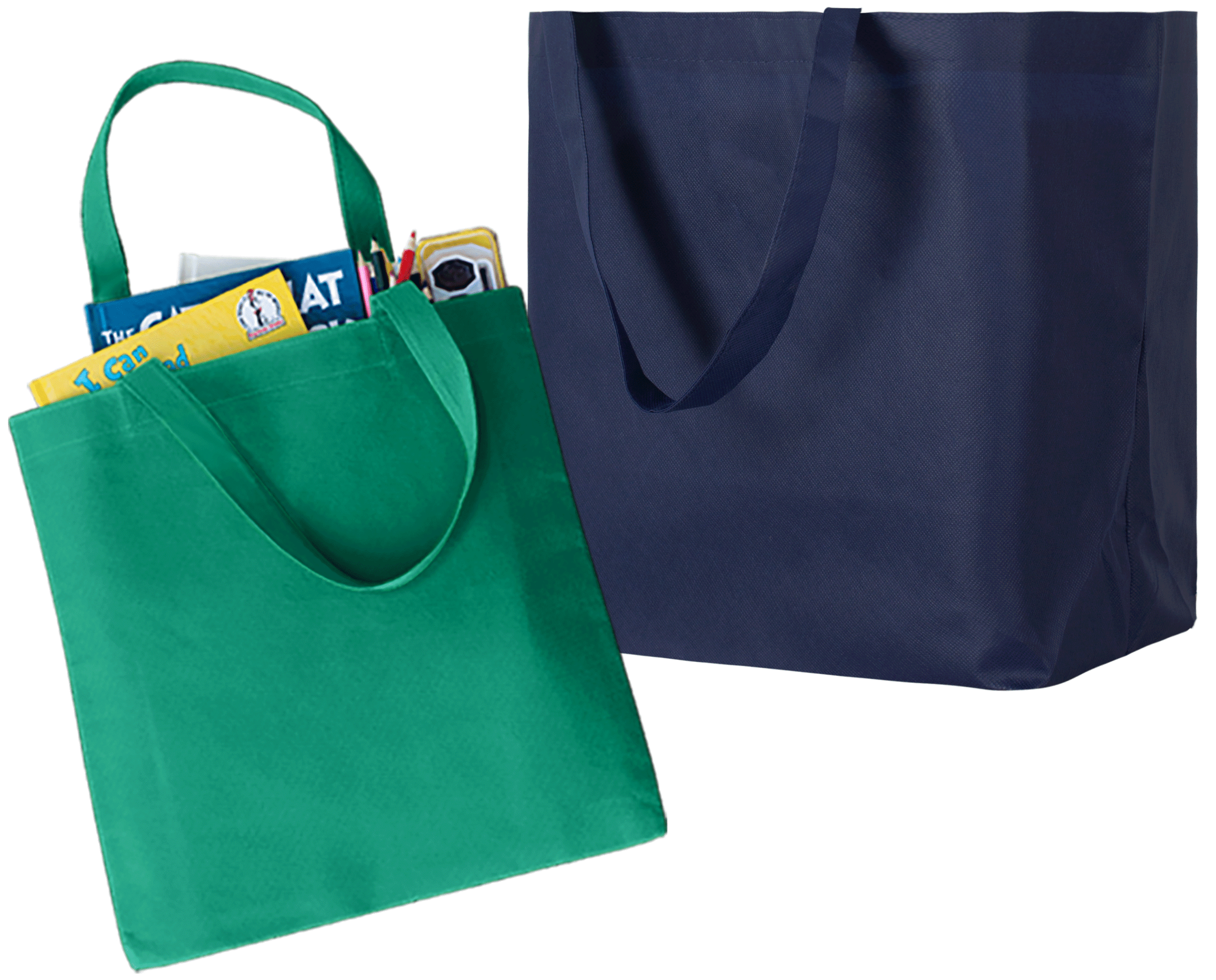 green blank tote bags and blue blank wholesale tote bags
