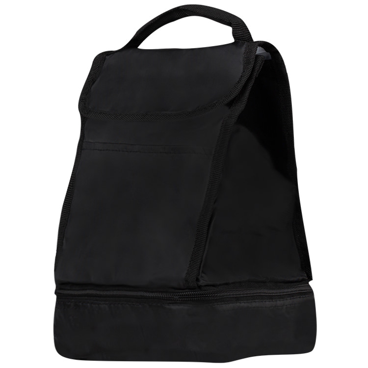 Polyester dual compartment lunch bag.