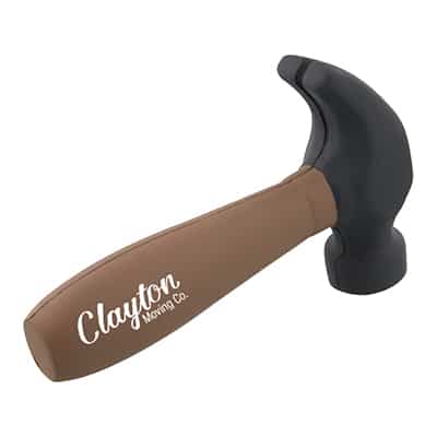 Foam hammer stress reliever personalized with a custom imprint.