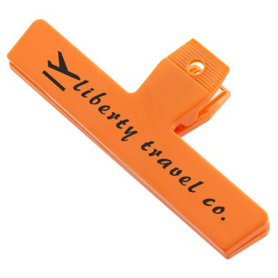 Polystyrene orange wide chip clip with imprint.