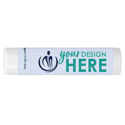 Customized background lip balm with an imprint.