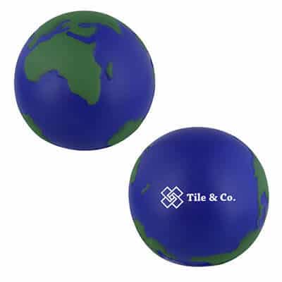 Foam earth stress ball with personalized logo.