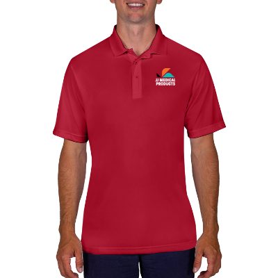 Deep red polo with personalized full color logo.