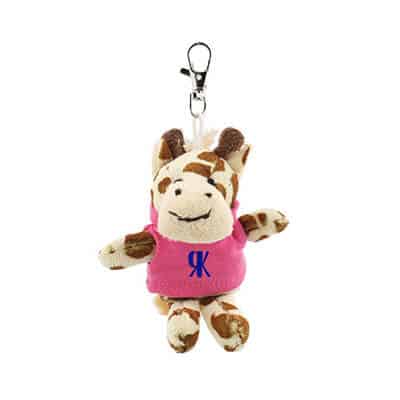 Plush and cotton pink wild bunch key tag with personalized imprint.