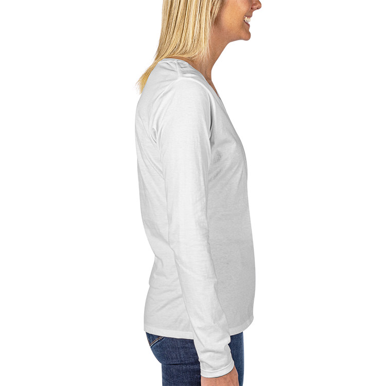 Customized White Long Sleeve V-Neck T-Shirt
