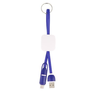 Plastic navy blue charging cord keychain blank.
