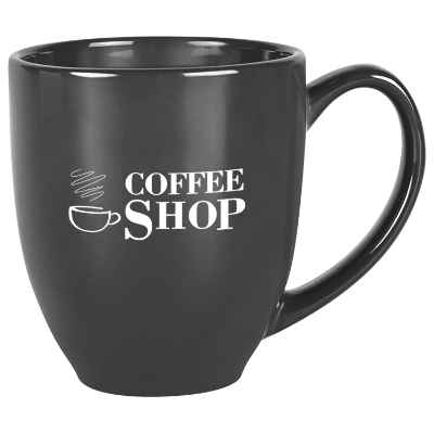 Black ceramic mug with custom logo