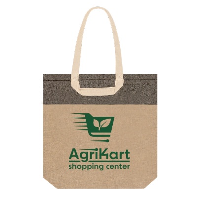 Natural with black recycled cotton book tote with custom logo.