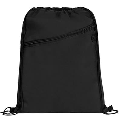 Blank polypropyle drawstring with front zippered pocket and built-in-slot for earbuds.