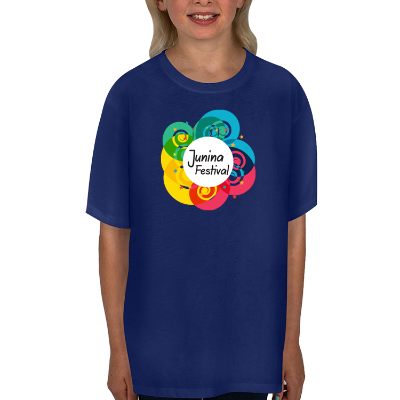Promotional navy youth t-shirt with full color logo.