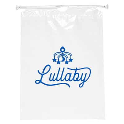 Plastic white cotton recyclable drawstring bag personalized.