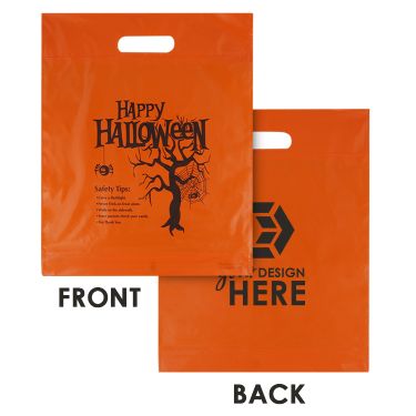 Plastic orange happy Halloween recyclable bag with customization.