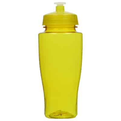Plastic yellow water bottle blank with push pull lid in 24 ounces.