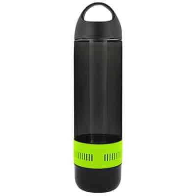 Plastic lime green water bottle with speaker blank in 16 ounces.