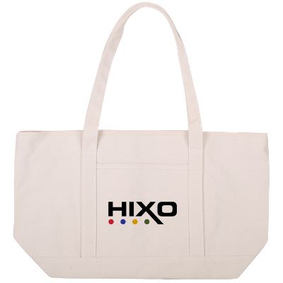 Cotton canvas natural large cruiser tote with custom full color imprinting.