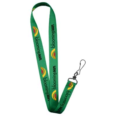 1 inch satin polyester lanyard with custom full-color design with black j-hook.