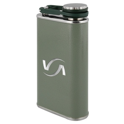 Green flask with custom engraved imprint in 8 ounces.