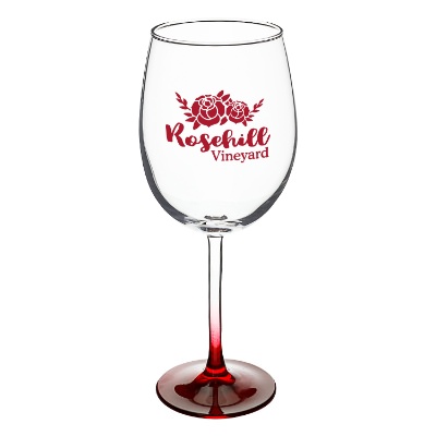 Red wine glass with custom logo.