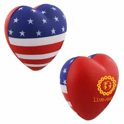 Foam patriotic heart stress ball with custom brand.