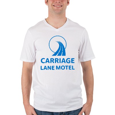 Personalized white v-neck t-shirt with logo.