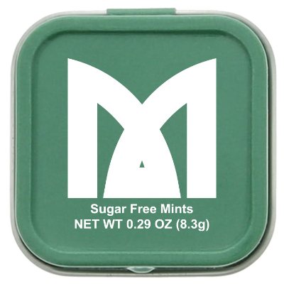 Customized green mini square mint tin.