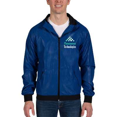 Blue zip up full color personalized jacket.
