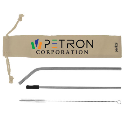 Stainless straw kit with custom full color logo on pouch.