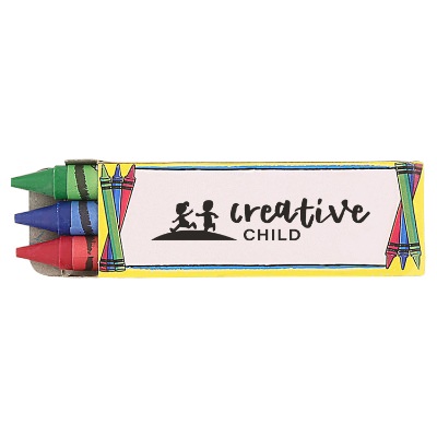 Cardboard 3 pack large crayons with logoed imprint.