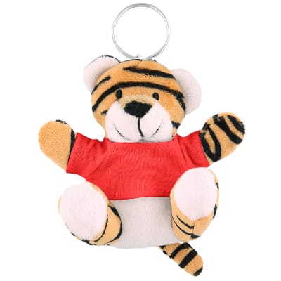 Plush and cotton tiger key chain with red shirt blank.