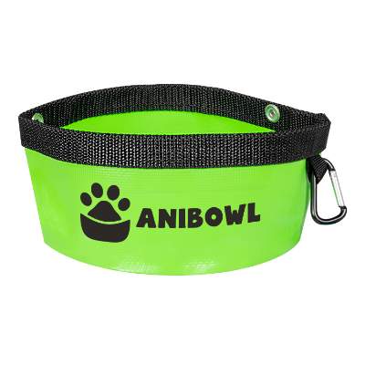 Green h20 to go bowl with custom promotional logo.