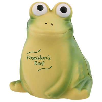 Foam frog stress ball with imprinted logo.