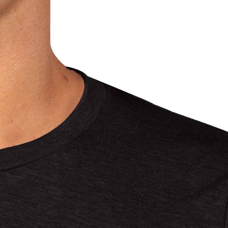 Black heather triblend customized short sleeve shirt.