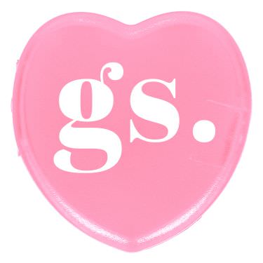 Pink plastic pill box with a personalized imprint.