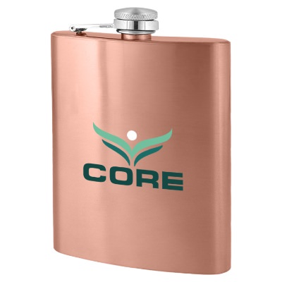Copper flask with custom full color imprint in 8 ounces.