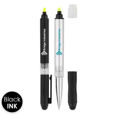 Plastic 4 in 1 highlihgter stylus pen with LED. 