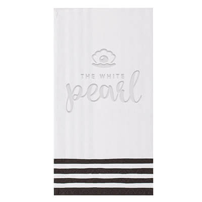 2Ply tissue stripe border black debossed guest towel napkins custom printed.