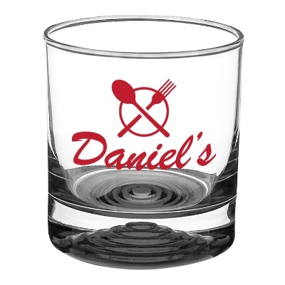 Black whiskey glass with custom logo.