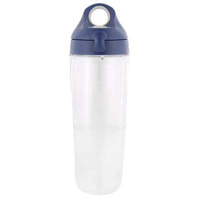Plastic clear with navy blue water bottle blank in 24 ounces.