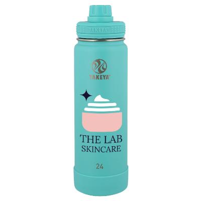 Stainless teal bottle with full color imprint.