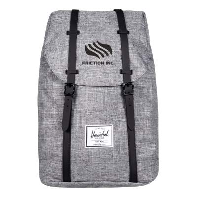 Polycanvas heather gray backpack with custom logo.