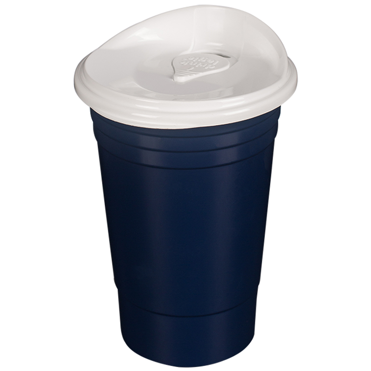 Plastic tumbler blank with easy slid lid in 16 ounces.