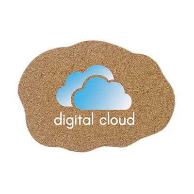 Cork cloud coaster with full color brand.