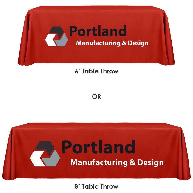 Polyester table cover, 33.5 inch banner stand and 2 feet by 8 feet banner trade show package.