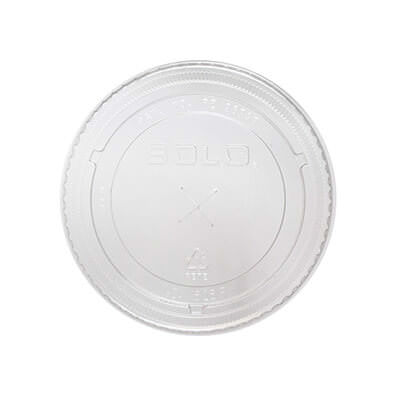 PET plastic clear lid with straw slot.