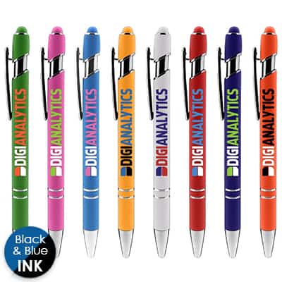 Full-color metal stylus pen with custom logo.