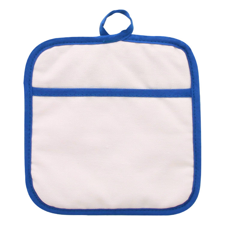 White with blue trim therma-grip magnetic pocket pot holder blank.