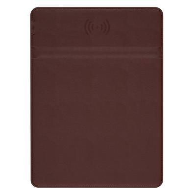 Faux leather brown mouse pad with charging phone stand blank.