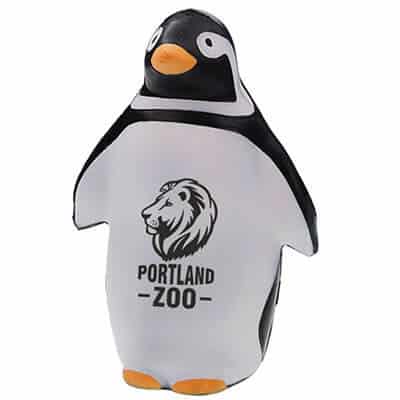 Foam standing penguin stress reliever with personalized promo.